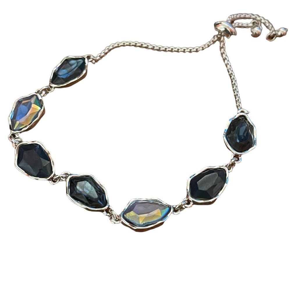 NWOB silver tone slider bracelet blue beads